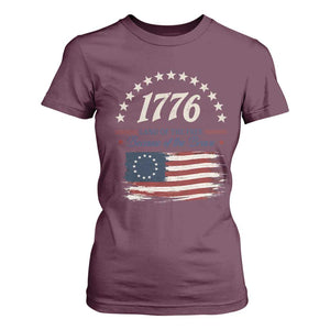1776 Land of the Free Distressed Arch Graphic T Shirt For Women Vintage Betsy Ross American Flag Stars Retro Patriotic TS02 Maroon Print Your Wear
