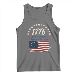 1776 Land of the Free Distressed Arch Graphic Tank Top Vintage Betsy Ross American Flag Stars Retro Patriotic TS02 Black Heather Print Your Wear