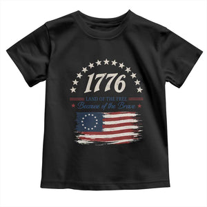 1776 Land of the Free Distressed Arch Graphic Toddler T Shirt Vintage Betsy Ross American Flag Stars Retro Patriotic TS02 Black Print Your Wear