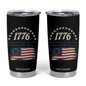 1776 Land of the Free Distressed Arch Graphic Tumbler Cup Vintage Betsy Ross American Flag Stars Retro Patriotic TS02 Black Print Your Wear