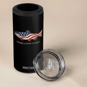 America 250th Anniversary Patriotic Fish Graphic 4 in 1 Can Cooler Tumbler American Flag Salmon Trout Fishing 1776 to 2026 Semiquincentennial TS02 Print Your Wear