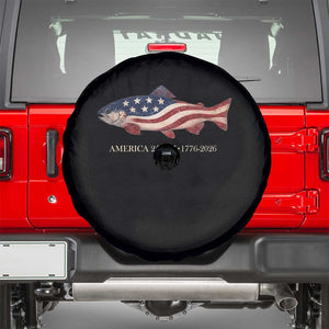 America 250th Anniversary Patriotic Fish Graphic Spare Tire Cover American Flag Salmon Trout Fishing 1776 to 2026 Semiquincentennial TS02 Black Print Your Wear