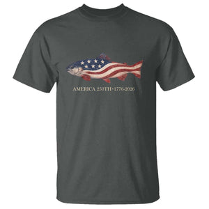 America 250th Anniversary Patriotic Fish Graphic T Shirt American Flag Salmon Trout Fishing 1776 to 2026 Semiquincentennial TS02 Dark Heather Print Your Wear