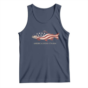 America 250th Anniversary Patriotic Fish Graphic Tank Top American Flag Salmon Trout Fishing 1776 to 2026 Semiquincentennial TS02 Navy Print Your Wear