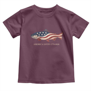 America 250th Anniversary Patriotic Fish Graphic Toddler T Shirt American Flag Salmon Trout Fishing 1776 to 2026 Semiquincentennial TS02 Maroon Print Your Wear