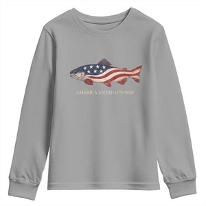 America 250th Anniversary Patriotic Fish Graphic Youth Sweatshirt American Flag Salmon Trout Fishing 1776 to 2026 Semiquincentennial TS02 Sport Gray Print Your Wear