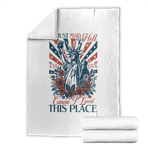 I'm Just Mad As Hell Cause I Love This Place Throw Blanket Vintage Statue of Liberty Patriotic Retro Flora TS02 White Print Your Wear
