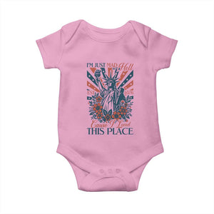 I'm Just Mad As Hell Cause I Love This Place Baby Onesie Vintage Statue of Liberty Patriotic Retro Flora TS02 Light Pink Print Your Wear