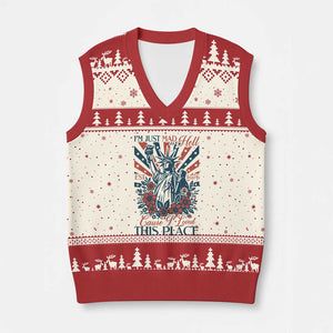 I'm Just Mad As Hell Cause I Love This Place V-Neck Knit Sweater Vest Vintage Statue of Liberty Patriotic Retro Flora TS02 Beige Red Print Your Wear
