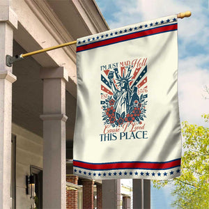 I'm Just Mad As Hell Cause I Love This Place Patriotic Garden Flag Vintage Statue of Liberty Retro Flora
