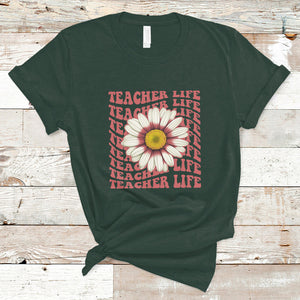 Teacher Life T Shirt Back To School Inspiration Groovy Daisy TS02 Dark Forest Green Printyourwear