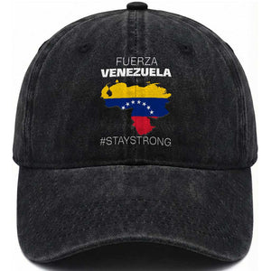 Fuerza Venezuela Strong Solidarity Washed Cotton Baseball Cap Hope Support Venezuelan Patriotic Flag Map