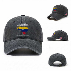 Fuerza Venezuela Strong Solidarity Washed Cotton Baseball Cap Hope Support Venezuelan Patriotic Flag Map