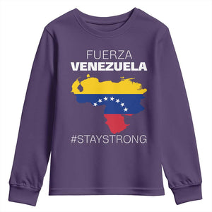 Fuerza Venezuela Strong Solidarity Youth Sweatshirt Hope Support Venezuelan Patriotic Flag Map
