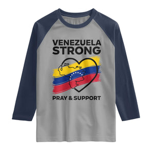 Venezuela Strong Pray and Support Raglan Shirt Solidarity Patriotic Venezuelan Flag Map Heart