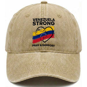 Venezuela Strong Pray and Support Washed Cotton Baseball Cap Solidarity Patriotic Venezuelan Flag Map Heart