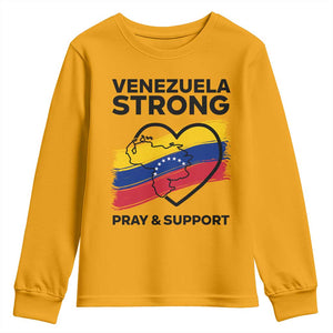 Venezuela Strong Pray and Support Youth Sweatshirt Solidarity Patriotic Venezuelan Flag Map Heart