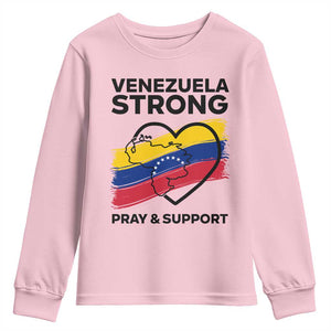 Venezuela Strong Pray and Support Youth Sweatshirt Solidarity Patriotic Venezuelan Flag Map Heart