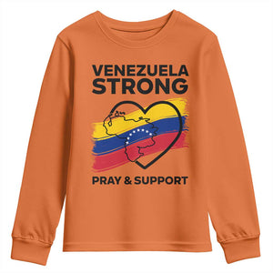 Venezuela Strong Pray and Support Youth Sweatshirt Solidarity Patriotic Venezuelan Flag Map Heart