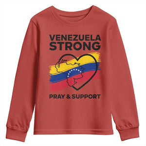 Venezuela Strong Pray and Support Youth Sweatshirt Solidarity Patriotic Venezuelan Flag Map Heart