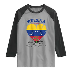 Venezuela Strong Healing Support Raglan Shirt Hope Grows Through Cracks Venezuelan Flag Heart