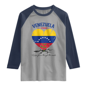 Venezuela Strong Healing Support Raglan Shirt Hope Grows Through Cracks Venezuelan Flag Heart
