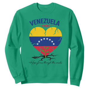 Venezuela Strong Healing Support Sweatshirt Hope Grows Through Cracks Venezuelan Flag Heart