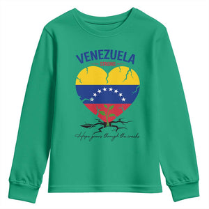 Venezuela Strong Healing Support Youth Sweatshirt Hope Grows Through Cracks Venezuelan Flag Heart