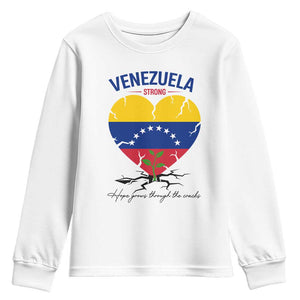 Venezuela Strong Healing Support Youth Sweatshirt Hope Grows Through Cracks Venezuelan Flag Heart