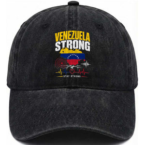 Venezuela Strong Support and Solidarity Washed Cotton Baseball Cap Patriotic Venezuelan Flag Country Map