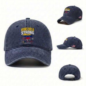 Venezuela Strong Support and Solidarity Washed Cotton Baseball Cap Patriotic Venezuelan Flag Country Map