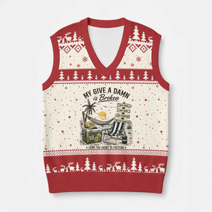 My Give A Damn Is Broken Funny Retirement Graphic V-Neck Knit Sweater Vest Beach Vacation IDGAF Chill Mode No Problem TS02 Beige Red Print Your Wear