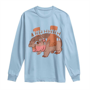 Baby Hippo Moo Deng Long Sleeve Shirt Bouncy Pig in Thai Picture The Cute Pygmy Hippopotamus TS02 Light Blue Print Your Wear