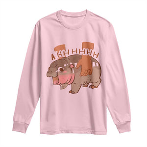 Baby Hippo Moo Deng Long Sleeve Shirt Bouncy Pig in Thai Picture The Cute Pygmy Hippopotamus TS02 Light Pink Print Your Wear