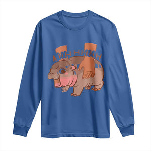 Baby Hippo Moo Deng Long Sleeve Shirt Bouncy Pig in Thai Picture The Cute Pygmy Hippopotamus TS02 Royal Blue Print Your Wear