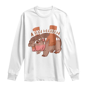 Baby Hippo Moo Deng Long Sleeve Shirt Bouncy Pig in Thai Picture The Cute Pygmy Hippopotamus TS02 White Print Your Wear