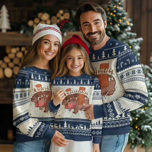 Baby Hippo Moo Deng Ugly Christmas Sweater Bouncy Pig in Thai Picture The Cute Pygmy Hippopotamus TS02 Navy Print Your Wear