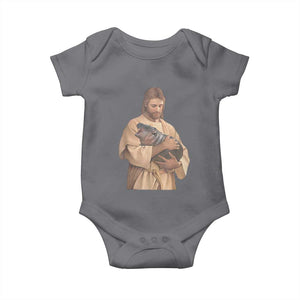Jesus Loves Moo Deng Baby Onesie Bouncy Pig Cute Pygmy Hippo Meme TS02 Charcoal Print Your Wear