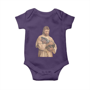 Jesus Loves Moo Deng Baby Onesie Bouncy Pig Cute Pygmy Hippo Meme TS02 Purple Print Your Wear