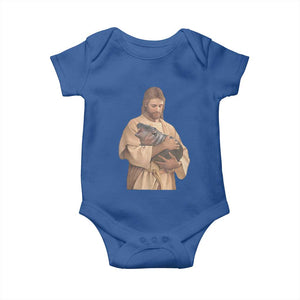 Jesus Loves Moo Deng Baby Onesie Bouncy Pig Cute Pygmy Hippo Meme TS02 Royal Blue Print Your Wear