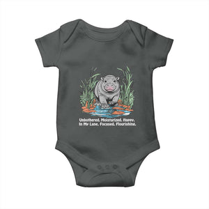 Baby Hippo Moo Deng Baby Onesie Unbothered Bouncy Pig Meme Cute Viral TS02 Dark Heather Print Your Wear