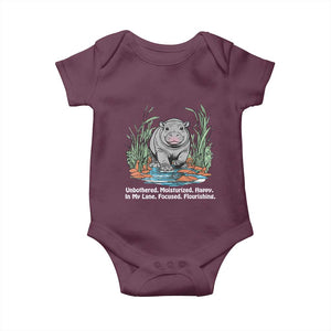 Baby Hippo Moo Deng Baby Onesie Unbothered Bouncy Pig Meme Cute Viral TS02 Maroon Print Your Wear