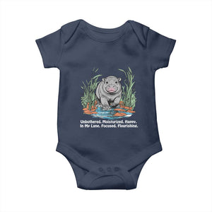 Baby Hippo Moo Deng Baby Onesie Unbothered Bouncy Pig Meme Cute Viral TS02 Navy Print Your Wear