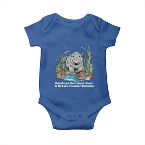 Baby Hippo Moo Deng Baby Onesie Unbothered Bouncy Pig Meme Cute Viral TS02 Royal Blue Print Your Wear