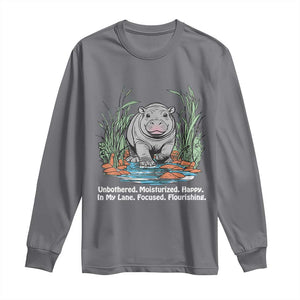 Baby Hippo Moo Deng Long Sleeve Shirt Unbothered Bouncy Pig Meme Cute Viral TS02 Charcoal Print Your Wear