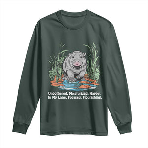Baby Hippo Moo Deng Long Sleeve Shirt Unbothered Bouncy Pig Meme Cute Viral TS02 Dark Forest Green Print Your Wear