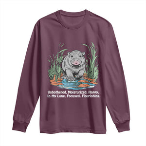 Baby Hippo Moo Deng Long Sleeve Shirt Unbothered Bouncy Pig Meme Cute Viral TS02 Maroon Print Your Wear