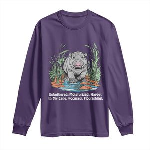 Baby Hippo Moo Deng Long Sleeve Shirt Unbothered Bouncy Pig Meme Cute Viral TS02 Purple Print Your Wear