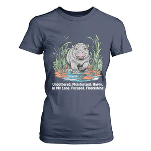 Baby Hippo Moo Deng T Shirt For Women Unbothered Bouncy Pig Meme Cute Viral TS02 Navy Print Your Wear