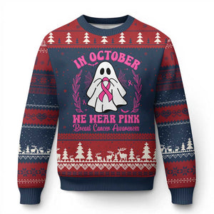 Breast Cancer Awareness Ugly Christmas Sweater In October We Wear Pink TS02 Navy Red Print Your Wear